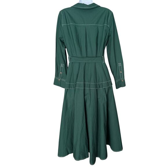 Anthropologie Long-Sleeve Belted Front-Zip Midi Dress Size Medium Green NEW - Picture 4 of 7